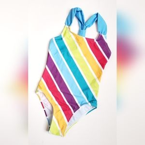 Girls rainbow stripe one piece swimsuit